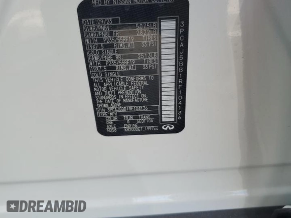 2024 Infiniti QX50 Luxe with VIN 3PCAJ5BB1RF104136, listed as a Copart auction lot 47448215 with 521 mi miles and Salvage title. Bid and sale history available at DreamBid. Image 13.