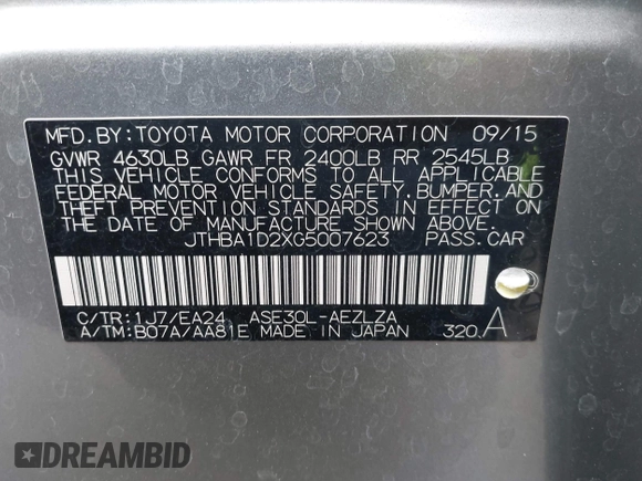 2016 Lexus IS 200t with VIN JTHBA1D2XG5007623, listed as a IAAI auction lot 42432579 with 116,763 mi miles and . Bid and sale history available at DreamBid. Image 9.