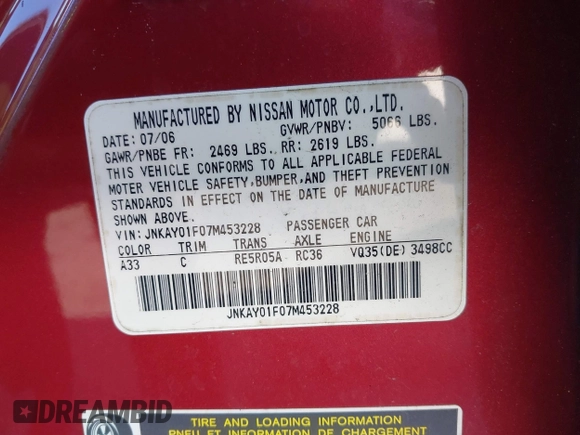 2007 Infiniti M x with VIN JNKAY01F07M453228, listed as a IAAI auction lot 41363082 with Not provided miles and . Bid and sale history available at DreamBid. Image 9.
