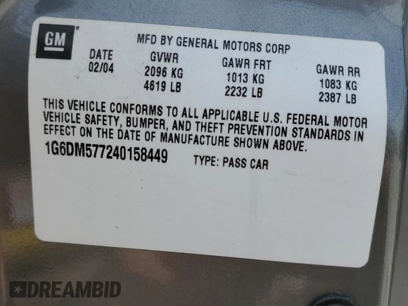 2004 Cadillac CTS with VIN 1G6DM577240158449, listed as a Copart auction lot 48005145 with 123,792 mi miles and Non repairable. Bid and sale history available at DreamBid. Image 12.