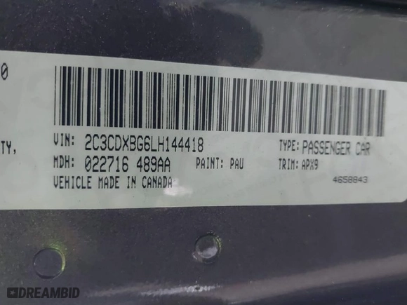2020 Dodge Charger SXT with VIN 2C3CDXBG6LH144418, listed as a IAAI auction lot 41014782 with 143052 miles. Bid and sale history available at carsss.com. Image 9.