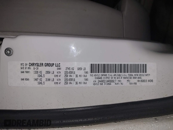 2010 Chrysler Town & Country Touring with VIN 2A4RR5D10AR369617, listed as a IAAI auction lot 42158748 with 174,437 mi miles and . Bid and sale history available at DreamBid. Image 9.