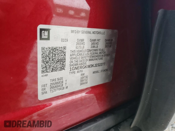 2019 Chevrolet Traverse LT Cloth with VIN 1GNERGKW3KJ232277, listed as a Copart auction lot 64707504 with 110,063 mi miles and Salvage Title. Bid and sale history available at carsss.com. Image 15.