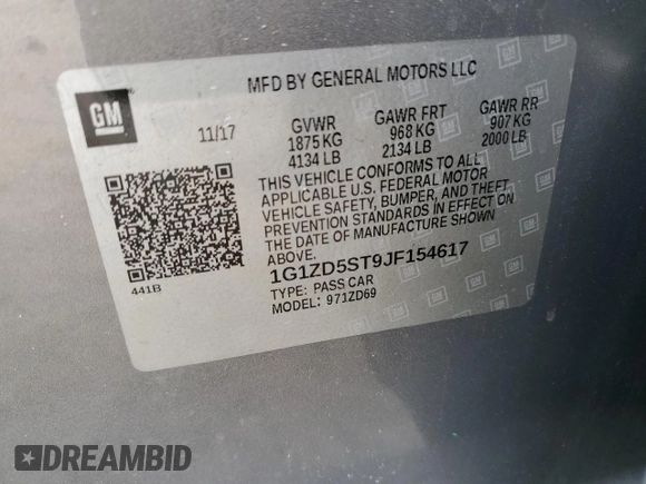 2018 Chevrolet Malibu LT with VIN 1G1ZD5ST9JF154617, listed as a Copart auction lot 49158925 with 127,112 mi miles and Salvage Title. Bid and sale history available at DreamBid. Image 13.