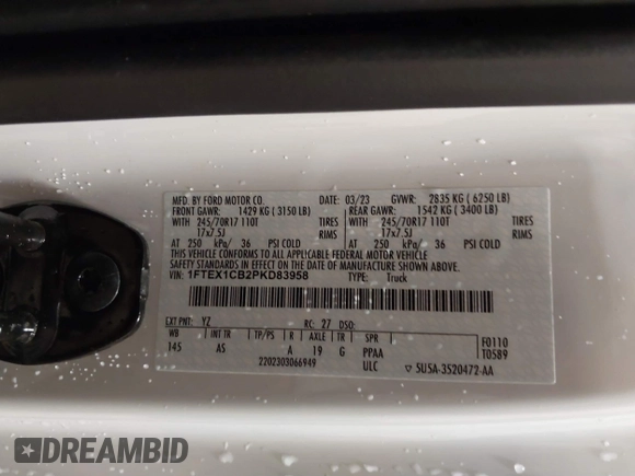 2023 Ford F-150 XL с VIN 1FTEX1CB2PKD83958, выставлен на аукционе IAAI как лот 41574210 с пробегом 62 790 миль миль и . История ставок и продаж доступна на DreamBid. Изображение 9.