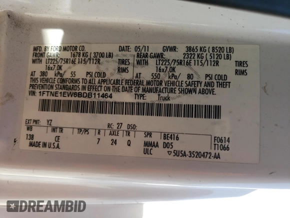 2011 Ford Econoline Cargo Commercial with VIN 1FTNE1EW6BDB11464, listed as a Copart auction lot 75392424 with 192,059 mi miles and Salvage Title. Bid and sale history available at DreamBid. Image 14.