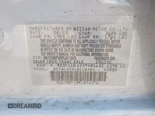 2023 Nissan Versa SR with VIN 3N1CN8FV3PL871376, listed as a IAAI auction lot 42665600 with 45,624 mi miles and . Bid and sale history available at DreamBid. Image 9.