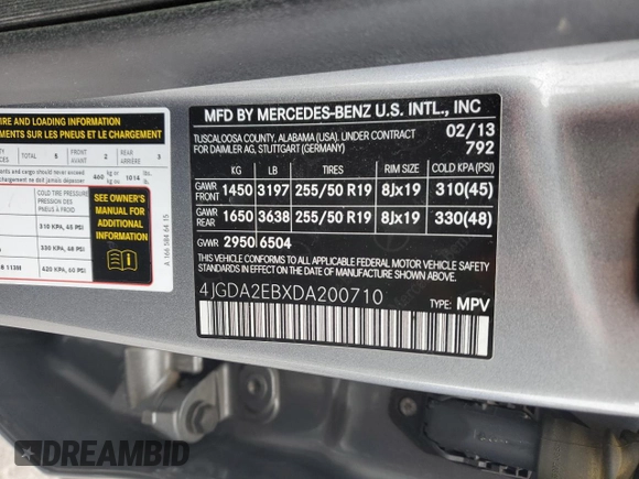 2013 Mercedes-Benz M 350 with VIN 4JGDA2EBXDA200710, listed as a Copart auction lot 45701515 with 132,945 mi miles and Salvage Title. Bid and sale history available at carsss.com. Image 13.