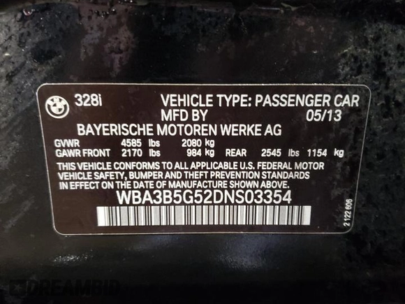 2013 BMW 3 Series 328i xDrive with VIN WBA3B5G52DNS03354, listed as a Copart auction lot 48067245 with 58,079 mi miles and Salvage Title. Bid and sale history available at carsss.com. Image 13.