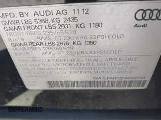 2013 Audi Q5 Premium Plus with VIN WA1LFAFP2DA042234, listed as a IAAI auction lot 42312333 with 99,434 mi miles and . Bid and sale history available at DreamBid. Image 9.