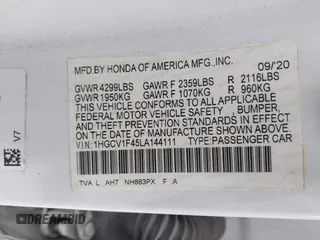 2020 Honda Accord EX with VIN 1HGCV1F45LA144111, listed as a IAAI auction lot 42359721 with 97,973 mi miles and . Bid and sale history available at DreamBid. Image 9.