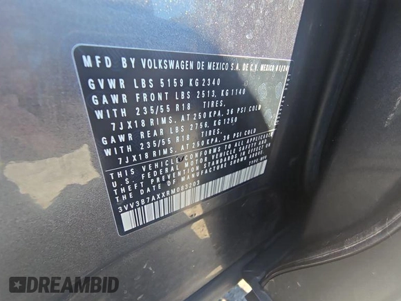 2024 Volkswagen Tiguan SE с VIN 3VV3B7AXXRM083203, выставлен на аукционе IAAI как лот 42813448 с пробегом 30 988 миль миль и . История ставок и продаж доступна на DreamBid. Изображение 3.