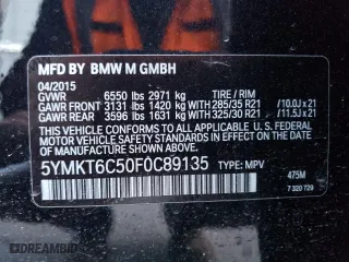 2015 BMW X5 M with VIN 5YMKT6C50F0C89135, listed as a Copart auction lot 84718754 with 105,963 mi miles and Salvage Title. Bid and sale history available at carsss.com. Image 13.