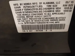 2016 Acura MDX with VIN 5FRYD4H21GB035516, listed as a IAAI auction lot 41242293 with 122,606 mi miles. Bid and sale history available at carsss.com. Image 9.