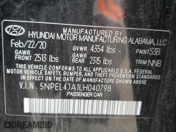 2020 Hyundai Sonata SEL z VIN 5NPEL4JA1LH040798, wystawiony jako Copart lot #53691654 z przebiegiem 58 781 mil mil oraz Szkoda całkowita • Salvage title. Historia ofert i sprzedaży dostępna na DreamBid. Obrazek 12.