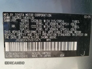 2005 Toyota RAV4 with VIN JTEGD20V350070475, listed as a Copart auction lot 53390005 with 96,666 mi miles and Salvage Title. Bid and sale history available at carsss.com. Image 14.