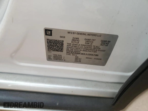 2018 Buick Enclave Essence with VIN 5GAERBKW2JJ255786, listed as a Copart auction lot 43646485 with 56,155 mi miles and Non Repairable. Bid and sale history available at carsss.com. Image 13.