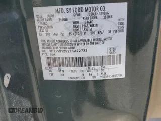 2007 Ford F-150 XLT with VIN 1FTPW12V27KA72733, listed as a Copart auction lot 54385085 with 160,676 mi miles and Salvage Title. Bid and sale history available at carsss.com. Image 12.