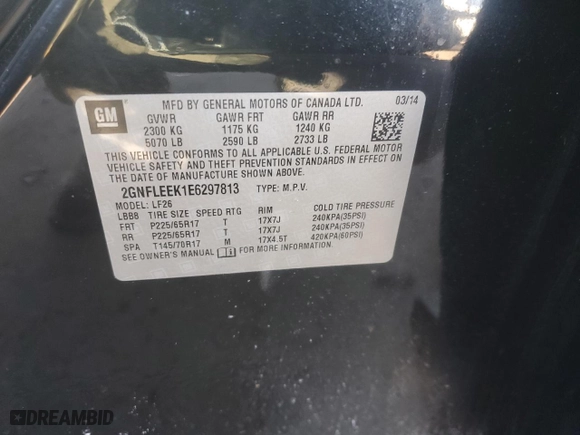 2014 Chevrolet Equinox LS with VIN 2GNFLEEK1E6297813, listed as a Copart auction lot 46328515 with 136,801 mi miles and Salvage Title. Bid and sale history available at carsss.com. Image 15.