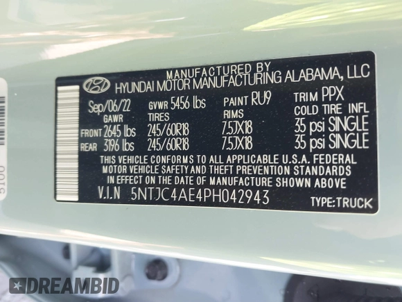 2023 Hyundai Santa Cruz SEL z VIN 5NTJC4AE4PH042943, wystawiony jako IAAI lot #41807647 z przebiegiem Nie podano mil oraz . Historia ofert i sprzedaży dostępna na DreamBid. Obrazek 9.
