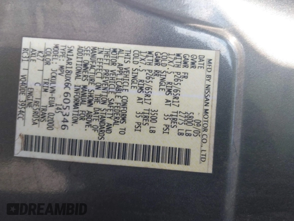 2006 Nissan Pathfinder SE z VIN 5N1AR18UX6C605346, wystawiony jako IAAI lot #41463602 z przebiegiem 221 026 mil mil oraz . Historia ofert i sprzedaży dostępna na DreamBid. Obrazek 9.