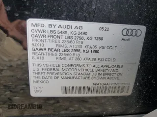 2022 Audi Q5 S line Premium z VIN WA1GAAFY0N2120773, wystawiony jako Copart lot #50393505 z przebiegiem 31 457 mil mil oraz Szkoda całkowita • Salvage title. Historia ofert i sprzedaży dostępna na DreamBid. Obrazek 13.