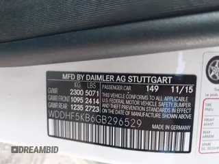 2016 Mercedes-Benz E 350 Sport with VIN WDDHF5KB6GB296529, listed as a IAAI auction lot 41986445 with 112,493 mi miles and . Bid and sale history available at DreamBid. Image 9.