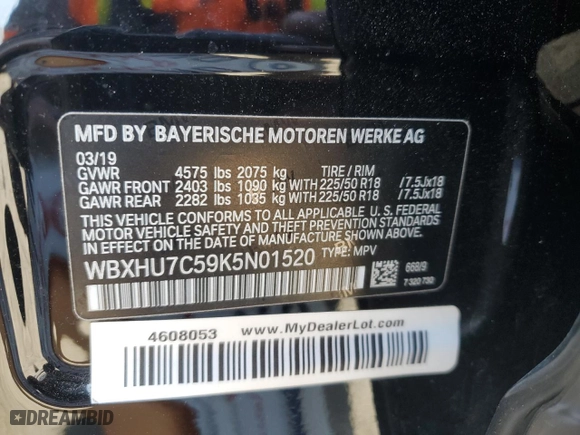 2019 BMW X1 sDrive28i with VIN WBXHU7C59K5N01520, listed as a Copart auction lot 44910215 with 44,239 mi miles and Salvage Title. Bid and sale history available at carsss.com. Image 16.