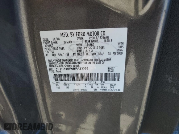 2011 Ford F-150 XL with VIN 1FTFX1EF6BFA23355, listed as a Copart auction lot 49699525 with 206,755 mi miles and Clean Title. Bid and sale history available at DreamBid. Image 12.