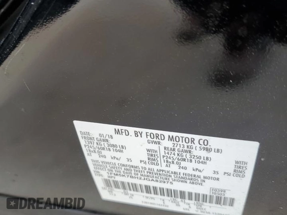 2018 Ford Explorer z VIN 1FM5K7BH2JGA82975, wystawiony jako Copart lot #51466485 z przebiegiem Nie podano mil oraz Szkoda całkowita • Salvage title. Historia ofert i sprzedaży dostępna na DreamBid. Obrazek 14.