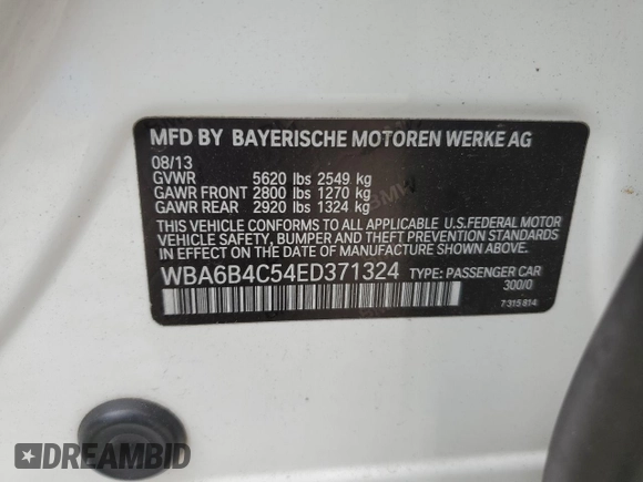 2014 BMW 6 Series 650i xDrive z VIN WBA6B4C54ED371324, wystawiony jako Copart lot #49016325 z przebiegiem 113 395 mil mil oraz Szkoda całkowita • Salvage title. Historia ofert i sprzedaży dostępna na DreamBid. Obrazek 14.