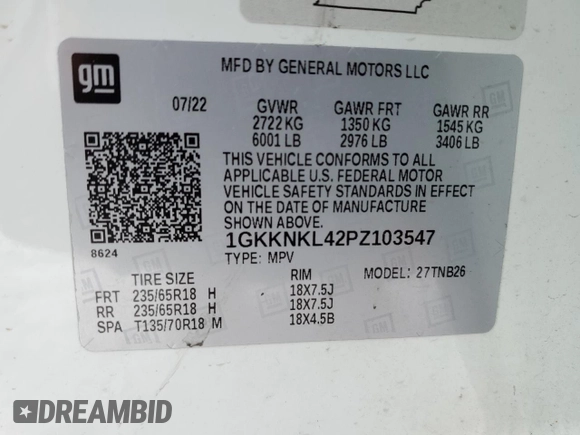 2023 GMC Acadia SLE z VIN 1GKKNKL42PZ103547, wystawiony jako Copart lot #45470245 z przebiegiem 39 287 mil mil oraz Szkoda całkowita • Salvage title. Historia ofert i sprzedaży dostępna na DreamBid. Obrazek 14.