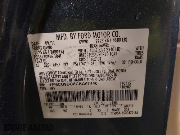2012 Ford Escape XLT с VIN 1FMCU9DG8CKA67446, выставлен на аукционе IAAI как лот 41823936 с пробегом 105 156 миль миль и . История ставок и продаж доступна на DreamBid. Изображение 9.