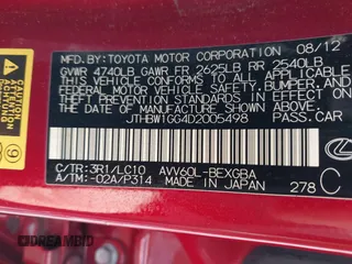 2013 Lexus ES 300h with VIN JTHBW1GG4D2005498, listed as a IAAI auction lot 42059829 with 142,259 mi miles and . Bid and sale history available at DreamBid. Image 9.