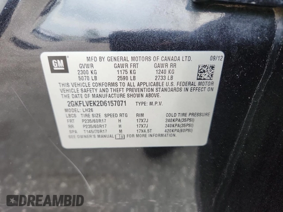 2013 GMC Terrain SLT с VIN 2GKFLVEK2D6157071, выставлен на аукционе Copart как лот 64308545 с пробегом 135 401 миль миль и Списание • Salvage title. История ставок и продаж доступна на DreamBid. Изображение 13.