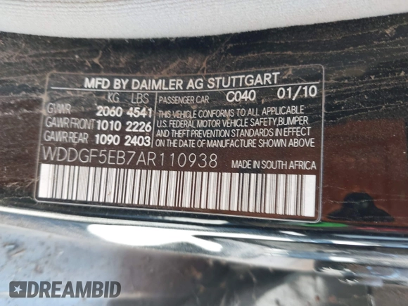 2010 Mercedes-Benz C 300 Sport with VIN WDDGF5EB7AR110938, listed as a IAAI auction lot 42653477 with 117,957 mi miles and . Bid and sale history available at DreamBid. Image 9.