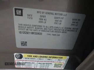 2011 Chevrolet Malibu 1LT with VIN 1G1ZC5E11BF229633, listed as a IAAI auction lot 41916498 with 145,268 mi miles and . Bid and sale history available at DreamBid. Image 9.