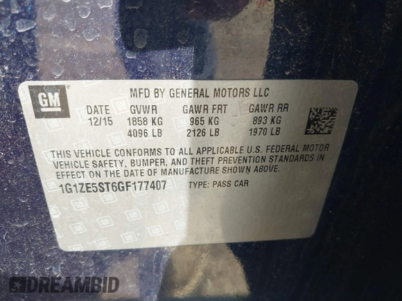 2016 Chevrolet Malibu LT with VIN 1G1ZE5ST6GF177407, listed as a IAAI auction lot 39508592 with 111,532 mi miles and . Bid and sale history available at DreamBid. Image 9.