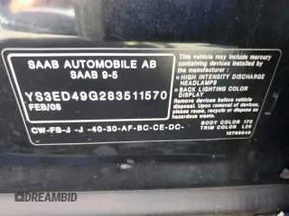 2008 Saab 9-5 with VIN YS3ED49G283511570, listed as a Copart auction lot 77164524 with 164,647 mi miles and Salvage Title. Bid and sale history available at carsss.com. Image 12.
