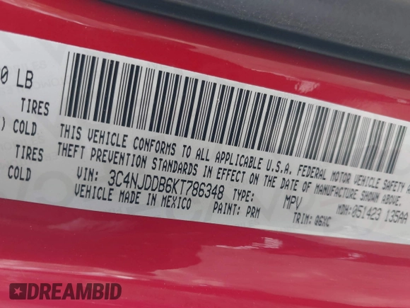 2019 Jeep Compass Trailhawk with VIN 3C4NJDDB6KT786348, listed as a IAAI auction lot 41963536 with 58,598 mi miles and . Bid and sale history available at DreamBid. Image 9.