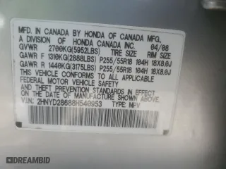 2008 Acura MDX Tech/Pwr Tail Gate with VIN 2HNYD28688H540953, listed as a Copart auction lot 53117785 with 193,227 mi miles and Salvage Title. Bid and sale history available at carsss.com. Image 13.
