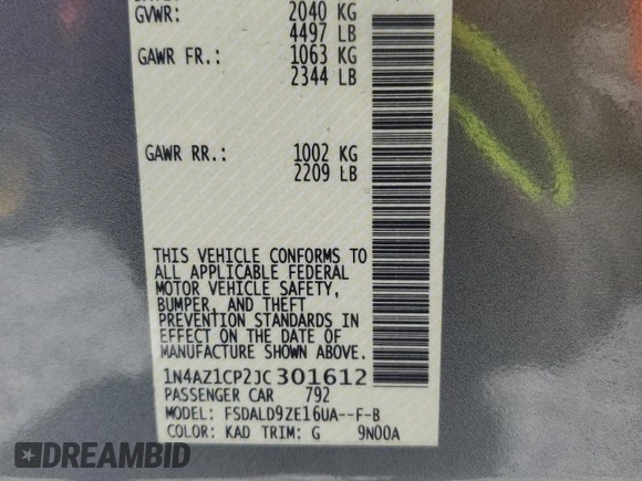 2018 Nissan LEAF S with VIN 1N4AZ1CP2JC301612, listed as a Copart auction lot 52483345 with 99,276 mi miles and Non Repairable. Bid and sale history available at DreamBid. Image 13.