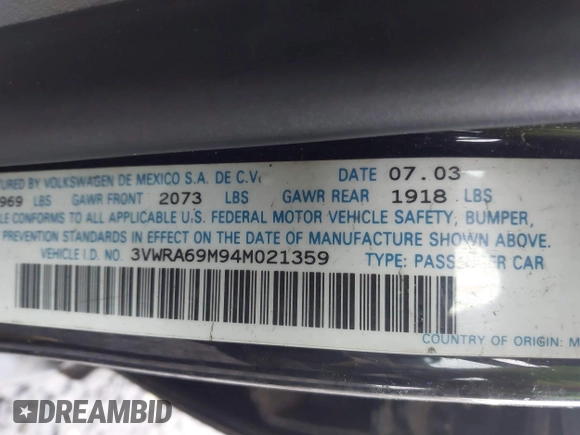 2004 Volkswagen Jetta GL с VIN 3VWRA69M94M021359, выставлен на аукционе IAAI как лот 41992718 с пробегом 176 926 миль миль и . История ставок и продаж доступна на DreamBid. Изображение 9.