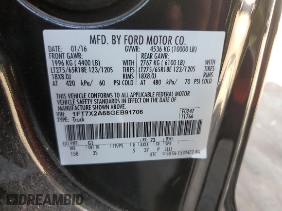 2016 Ford F-250 XLT z VIN 1FT7X2A68GEB91706, wystawiony jako Copart lot #77309374 z przebiegiem 34 576 mil mil oraz Szkoda całkowita • Salvage title. Historia ofert i sprzedaży dostępna na DreamBid. Obrazek 13.