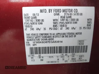 2014 Ford Explorer XLT with VIN 1FM5K8D87EGA53514, listed as a IAAI auction lot 42176561 with 158,667 mi miles and . Bid and sale history available at carsss.com. Image 9.