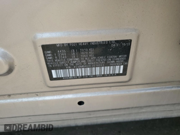 2014 Subaru Legacy 2.5i with VIN 4S3BMBA64E3018003, listed as a Copart auction lot 59803655 with 178,613 mi miles and Salvage title. Bid and sale history available at DreamBid. Image 12.