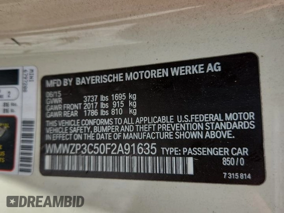 2015 MINI Convertible S с VIN WMWZP3C50F2A91635, выставлен на аукционе Copart как лот 61482285 с пробегом 105 437 миль миль и Списание • Salvage title. История ставок и продаж доступна на DreamBid. Изображение 12.