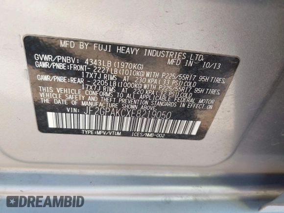 2014 Subaru Crosstrek Limited с VIN JF2GPAKCXE8219050, выставлен на аукционе IAAI как лот 41218939 с пробегом 221 236 миль миль и . История ставок и продаж доступна на DreamBid. Изображение 9.
