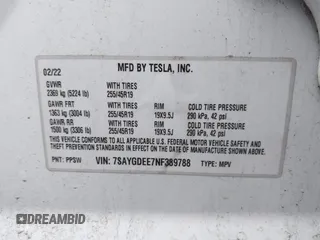 2022 Tesla Model Y Long Range z VIN 7SAYGDEE7NF389788, wystawiony jako IAAI lot #42014111 z przebiegiem 37 606 mil mil oraz . Historia ofert i sprzedaży dostępna na DreamBid. Obrazek 9.