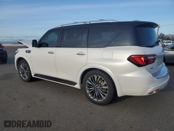 2021 Infiniti QX80 SENSORY with VIN JN8AZ2BE4M9273804, listed as a Copart auction lot 82141324 with 57,873 mi miles and Salvage Title. Bid and sale history available at carsss.com. Image 2.